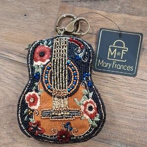 Mary Frances Beaded Floral Guitar Key Holder - Black and Gold